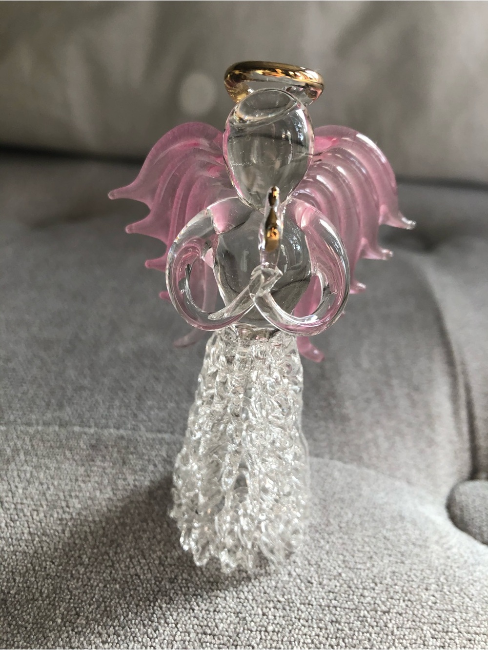 Angel with pink wings gold accents Crystal like glass figurine keepsake decor